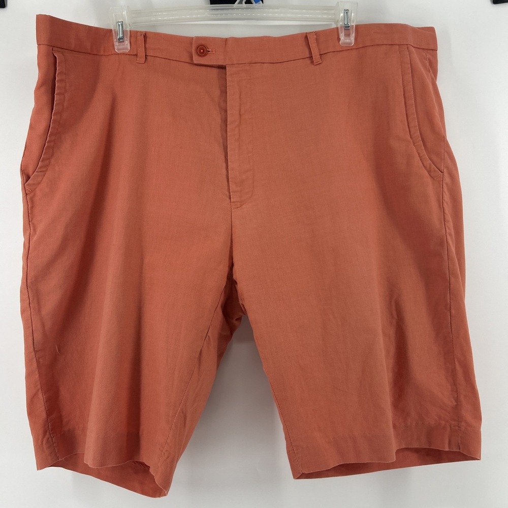Stacy Adams Linen Shorts Men's 46 Coral Orange Lightweight Casual Golf Travel